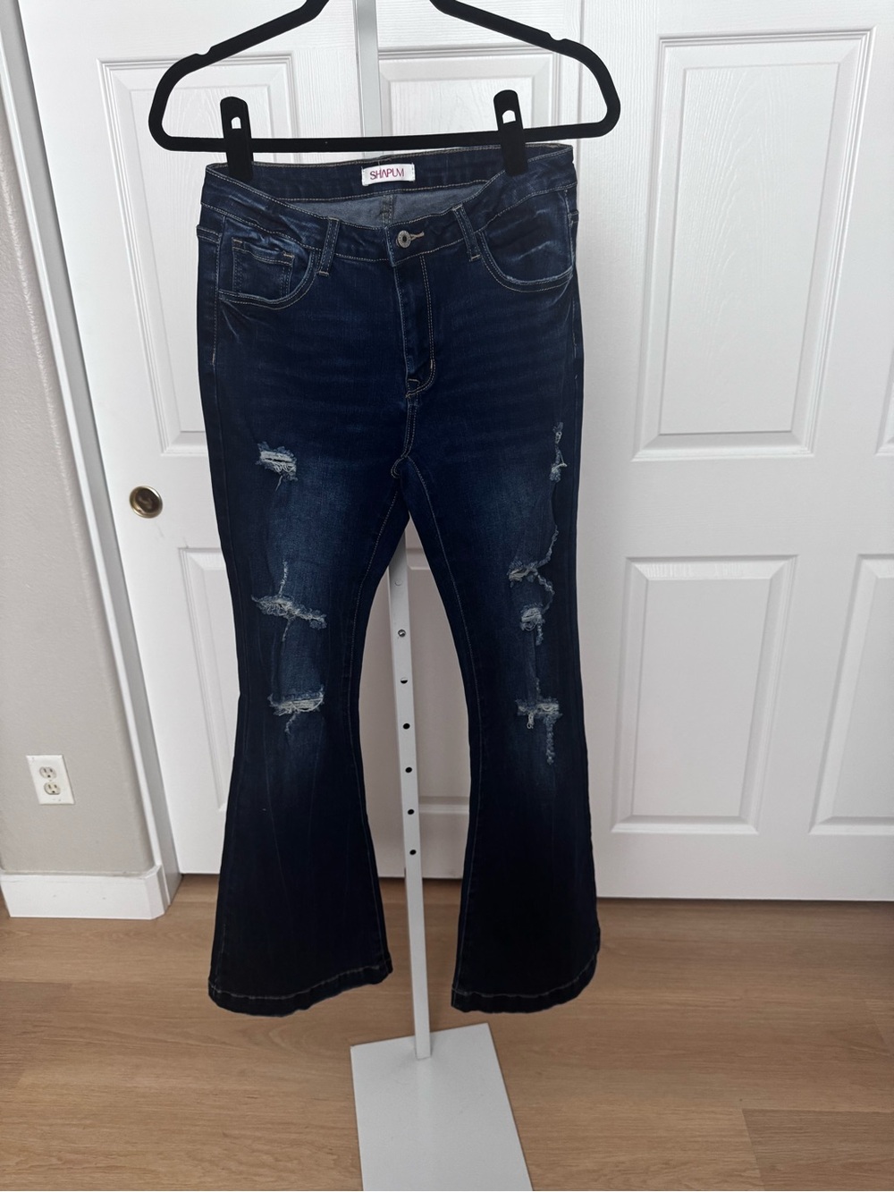 Love Dark Blue Distressed Flare Jeans